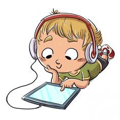 a young boy wearing headphones and using a tablet