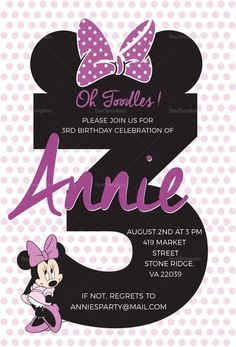 a minnie mouse birthday party with the number 5 on it's front and purple polka dots