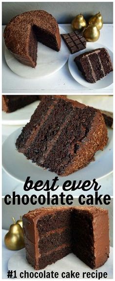 two pictures showing different types of chocolate cake with the words best ever chocolate cake on top