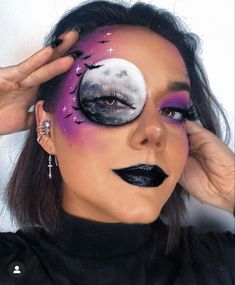 Moon Eye Makeup, Spooky Halloween Makeup, Halloween Makeup Sugar Skull, Girl Skincare, Halloween Makeup Clown, Holloween Makeup, Art Selfie, Cute Halloween Makeup, Halloween Makeup Diy