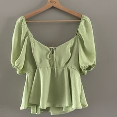 Womens Size Medium, Light Green Color, Perfect For Spring! Never Been Worn, With Tags. From Dry Goods. Green Short Sleeve Blouse For Brunch, Green Puff Sleeve Tops For Spring, Green Puff Sleeve Summer Top, Green Puff Sleeve Tops For Brunch, Green Puff Sleeve Blouse For Summer, Fitted Summer Blouse With Puff Sleeves, Fitted Puff Sleeve Summer Blouse, Light Green Blouse, Light Green Color