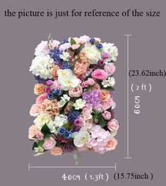 a large flower arrangement is shown with measurements