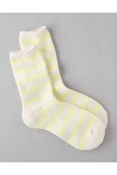 Ribbed cuffs/Striped Cozy Soft Socks For Spring, White Soft Knit Casual Socks, Yellow Socks, Crew Sock, Pastel Yellow, Crew Socks, Women's Jeans, American Eagle Outfitters, American Eagle