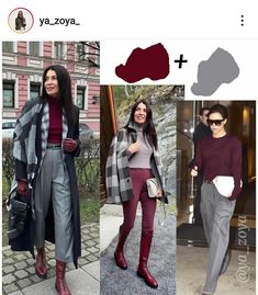 Aubergine Outfit Color Combos, Deep Autumn Work Outfits, Burgandy Color Pallet Outfit, Deep Winter Casual Outfits, Stylish Work Outfits Classy, Burgundy Trousers Outfit, Burgundy Color Combinations, Berry Outfit