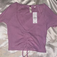 Super Cute Front Scrunched Pacsun Crop Top. Bought For $25 And Never Worn Drawstring Short Sleeve Tops For Beach, Short Sleeve Drawstring Top For Beach, Pink Ruched Summer Top, Summer Pink Ruched Top, Fitted Pink Tops With Drawstring, Fitted Pink Top With Drawstring, Trendy Ruched V-neck Crop Top, Pink Ruched Top For Vacation, Summer Ruched V-neck Tops