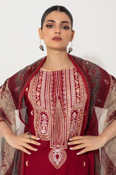 Zellbury Embroidered Shirt Shalwar Dupatta - Red - Slub Lawn Suit-0652 Signature Lawn Collection 2024 Default Title Zellbury Embroidered Shirt Shalwar Dupatta - Red - Slub Lawn Suit-0652 Signature Lawn Collection 2024 Original brand suit fabric and photography lite diffrance in actual print.