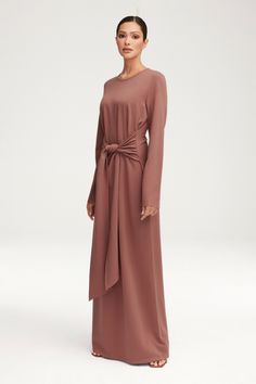 Jersey Tie Front Maxi Dress - Blush Nude Clothing Veiled Tie Waist Maxi Dress, White Dress Formal, Dresses Flowy, Nikkah Dress, Engagement Dresses, Chic Look, Kids Outerwear, Dress Satin, Basic Dress