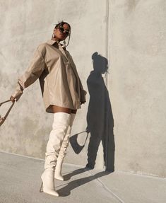 Outfit Thigh High Boots, Long Button Down Shirt, Casual Fall Fashion, Social Media Post Ideas, Boots Long, Streetwear Style, Post Ideas, Outfit Combinations, Fashion Streetwear