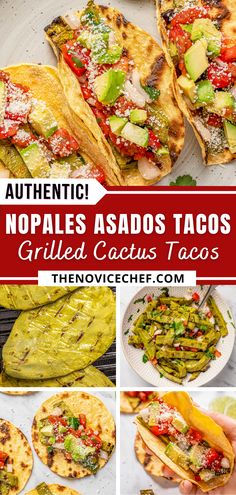 grilled cauliflower tacos with text overlay that reads authentic nopales sados tacos grilled cauliflower tacos