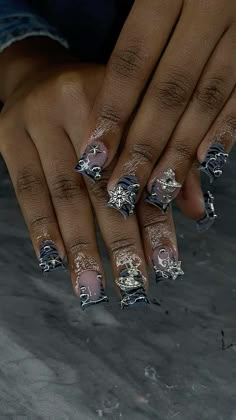 Cute Short Freestyle Nails, Nail Ideas Gel X Square, Short Acrylic Nails Designs Squoval, Libra Nails Design Short, Arycrilc Nails Design, Junk Nails Bling Short, Under The Stars Nails, Pretty Short Nail Designs, Homecoming Nail Designs