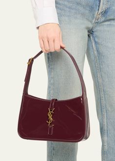 Saint Laurent Le 5 A 7 YSL Shoulder Bag in Patent Leather - Bergdorf Goodman Ysl Red Bag, Ysl 5 A 7, Red Ysl Bag, Le 5 A 7 Ysl, Ysl Shoulder Bag, Maroon Bag, Dream Wishlist, Ysl Bags, Dream Bag