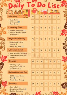 the daily to do list is shown with autumn leaves and fall foliages on it