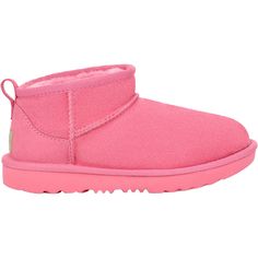 The UGG Classic Ultra Mini is a casual kids' sheepskin ankle boot with a lower shaft height, adding easy on-off and enhanced versatility. These UGG Classic Ultra Mini Sachet Pink Sheepskin Kids' Boots have the following features: 17mm Twinface sheepskin upper Post-Applied Treatment Treated to repel light amounts of water, the product should be re-treated periodically to maintain protection Asymmetrical topline, Overlock stitch detailing on seams, Rear pull tab, Suede heel counter 17mm sheepskin Travel Socks, Overlock Stitch, Ugg Classic Ultra Mini, Narrow Shoes, Athleisure Sneakers, Kids Uggs, Flip Flop Shoes, Ugg Classic, Trail Shoes