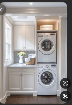 a washer and dryer in a small room