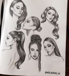 a drawing of different types of women's hair