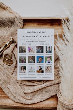 an old photo is on display next to some scissors and a piece of paper that says how old was the first wedding