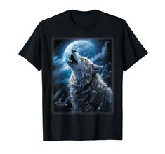 a wolf howling at the moon with its mouth open t - shirt for men and women