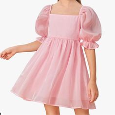 Pink Puff Sleeve Dress, Pink Sparkly Dress, Pink Ruffle Dress, Girls Casual Dresses, Puff Dress, Taylor Swift Outfits, Old Dresses, Photoshoot Dress, Sparkly Dress