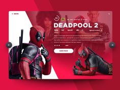 the deadpool 2 website is displayed on a red background