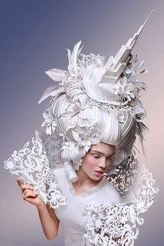 Russian artist, Asya Kozinabaroque creates intricate Baroque wigs From paper. Recycled Fashion