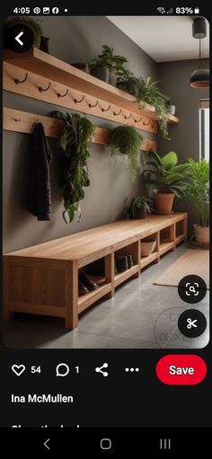 an instagram photo with plants and potted plants on the shelf above it, which reads save