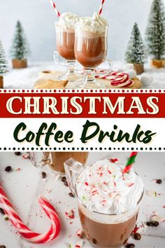 christmas coffee drinks with candy canes and marshmallows