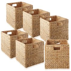 set of six woven storage baskets with handles