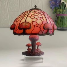 a lamp that is on top of a table