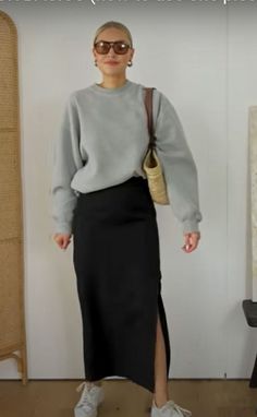 best outfit ideas for midi satin skirt spring summer 2023 long trends skirts 5 way to wear to style Longer Skirt Outfits, Lydia Tomlinson Outfits Fall, Lydia Tomlinson Outfits, Black Midi Skirt Outfit, Long Black Skirt Outfit, Black Maxi Skirt Outfit, Midi Skirt Outfit Winter, Midi Satin Skirt, Lydia Tomlinson