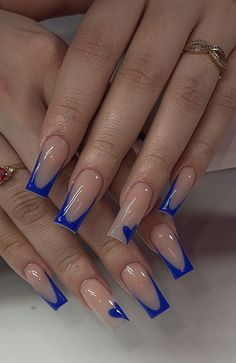 Blue Nails With French Tip, Electric Blue Nails Acrylic, Blue Acrylic Nails Coffin, Light Blue Acrylic Nails, Blue French Tip Nails, Royal Blue Nails Designs, Customized Nails, Blue And Silver Nails, Hipster Drawings