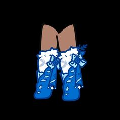 two blue boots with bows on them are in the middle of a black background,