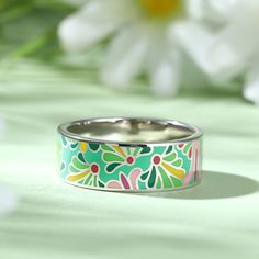 Add a serious dose of radiance to your outfit with splash of color! Bright and whimsical, the silver enamel band ring makes a statement with any outfit. Combine this trendy piece with other enamel pieces to vibrant and radiant effect. Enjoy the benefits of it, such as brining good luck and love, enhancing health and beauty.Weight: 5.84 gWidth: 7.2 mmHeight: 1.7 mmThickness: 1.6 mmMaterial: 925 SilverPlating Color: Silver Flower-shaped Enamel Ring For Gift, Flower-shaped Enamel Ring As Gift, Enamel Jewelry For Spring Gifts, Floral Enamel Ring As Gift, Flower Shaped Enamel Ring As A Gift, Flower Shaped Enamel Ring For Gift, Spring Enamel Jewelry For Gifts, Spring Enamel Jewelry As Gift, Spring Gift Enamel Jewelry