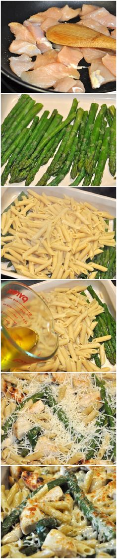 different types of food being prepared on trays