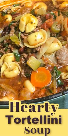 hearty tortellini soup with carrots and noodles