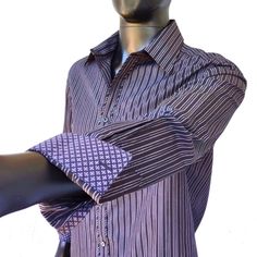 Competition Time! Jeff Banks Is A One-Stop-Shop For All Of Your Luxury Shirt Needs Jeff Banks (Lindon) Men's Luxury Black (Silver Pinstriped) Luxury Casual Shirt Details: Jeff Banks Shirts Encompasses Sartorial Style With Superb Comfort In The Form Of Shirts. Featuring A Plethora Of Colors, This Tailored Shirt Is Finished With A Classic Forward Point Collar, Detailing In The Cuffs With Tuck Pleats, And A Bias-Cut Insert In The Front Placket. Jb Shirt Has Many Considered Design Intricacies, With A Hint Of Contrasting Fabric In The Back Neck And Cuffs Jeff Banks's Signature Contrasting Stab Stitch The Perfect Shirt For Any Occasion, No Matter The Season. Designer: Jeff Banks Is A Man Fitted Purple Business Top, Fitted Striped Top For Business, Casual Purple Business Tops, Casual Purple Tops For Business, Casual Business Shirt In Purple, Sartorial Style, Luxury Shirt, Competition Time, Mens Luxury