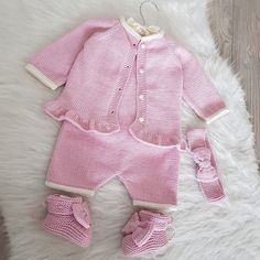 Pink Fitted Sets For Baptism, Fitted Knitted Cotton Sets, Cotton Fitted Coming Home Outfit Sets, Pink Fitted Baptism Set, Fitted Pink Baptism Set, Newborn Photography Knitted Outfits, Baby Layette Set, Hospital Gowns, Pink Winter Loungewear For Babies