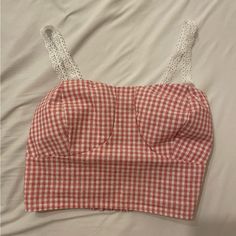 Marked A Size Medium, But Best Recommended For A Size Small. Beautiful Top For Spring Summer. New Without Tags, Only Tried On For Photos. Fitted Plaid Summer Top, Cute Fitted Tops For Picnic, White Fitted Top For Picnic, Red Summer Tops For Picnic, Pink Cotton Top For Picnic, Pink Cotton Tops For Picnic, Gingham Top, Gingham Tops, Lace Straps