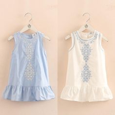 Floral Embroidered Sleeveless Dress - Momorii Girls Winter Dresses, Picnic Dress, Ruffle Hem Dress, Dress Cotton, Dresses Kids Girl, Lace Embroidery, Floral Sleeveless, Cheap Dresses, Mini Fashion