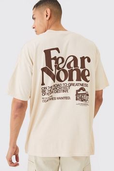 Oversized Wash Fear None Print T-shirt | boohooMAN USA Elevated Faith Clothing, Street Wear Oversized Tee, Cool Christian T Shirt Designs, Nike Graphic Design T Shirts, Type Tshirt Designs, Vintage Christian Tshirt, Earthy Graphic Tees, Warrior Shirt Design, Minimalist T-shirts