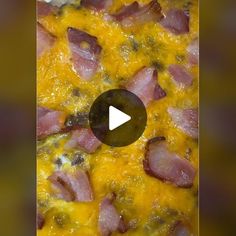 a pizza with ham and cheese on it is shown in an image that appears to be being viewed from above