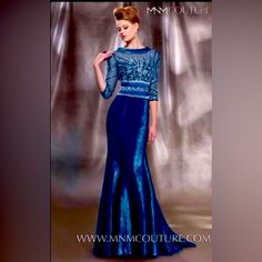 Evening Gown By Mnm Couture. Mint Condition, Never Worn. Will Fit A Size 8-20 Layers Of Fabric. Well Lined And A Rich Blue Color. Blue Evening Dress With Sweep Train, Fitted Satin Couture Gown, Fitted Couture Satin Gown, Couture Fitted Satin Gown, Royal Blue Evening Dress With Sweep Train, Luxury Blue Evening Gown, Glamorous Blue Evening Gown, Glamorous Blue Gown For Evening, Luxury Fitted Blue Gown