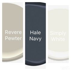 three different shades of white paint with the words revere, hale, and simply white