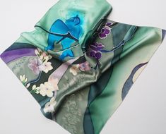 Cherry blossoms small silk scarf hand painted, Batik Floral square scarf, Size 20.5 *20.5 inches, Christmas gift scarf.handdyed This small neckerchief is painted with professional dyes for silk for a wrap, which do not weigh down the fabric. Beautiful accessories for any outfit. Silk Scarf With Floral Print For Gift, Silk Floral Print Scarf As Gift, Silk Scarves With Floral Print As Gift, Silk Scarves With Floral Print For Gift, Silk Hand Painted Scarves As Gifts, Hand Painted Silk Scarves For Gifts, Hand Painted Silk Scarves For Gift, Artistic Floral Print Scarf As A Gift, Artistic Floral Print Scarf As Gift