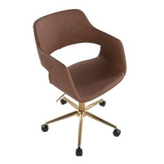 a brown office chair with wheels and casteors