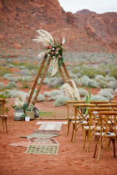 an outdoor wedding set up in the desert