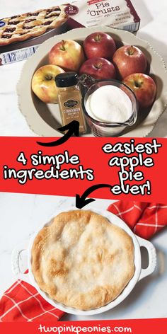 an apple pie is shown on the table with ingredients to make it look like apples