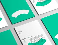 four green and white letterheads on top of each other with arrows pointing in different directions