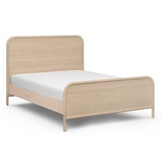 the bed frame is made from wood and has white sheets