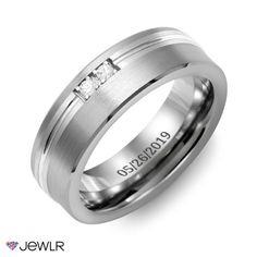 men's wedding band with princess cut diamonds in 18k white gold, 5mm