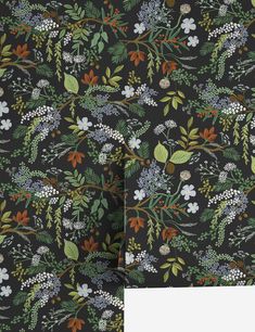 an image of a wallpaper with flowers and leaves on black background, close up